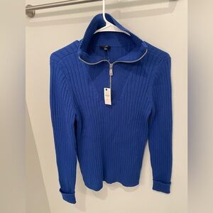 Talbots Royal Blue 3/4 Zip Collared Ribbed Sweater New Small Petite